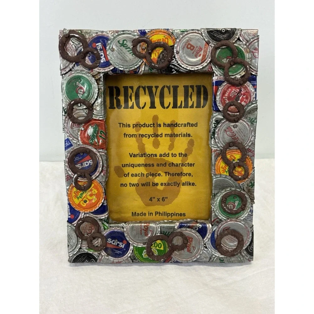NEW! Vtg Recycled Bottle Cap Picture Photo Frame 4